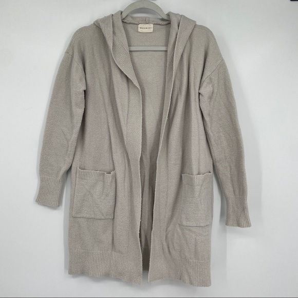 Dreamers Cardigan Sweater Soft Grey Open Front Ribbed Hooded Pocketed - Picture 1 of 9
